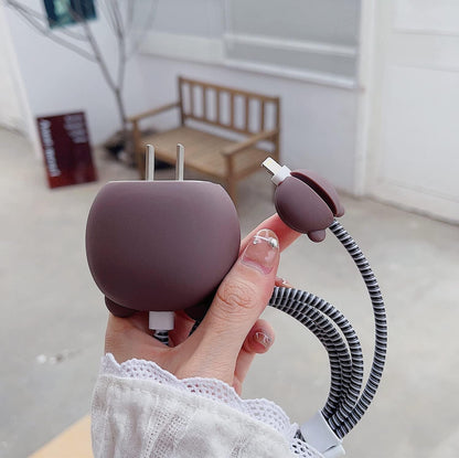 Charger Protector for iPhone Silicone Cover with Cable Saver-3D Brown Bear