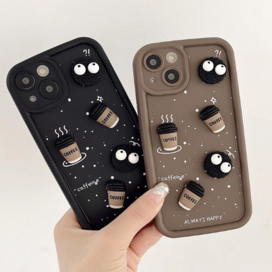 Back Silicone Case Compatible with iPhone 13 / 14 – Cute Fun Cartoon 3D Ball Coffee