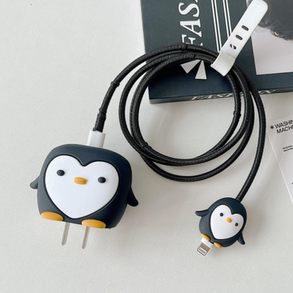Black Penguin Charger Case & Cable Protector for iPhone